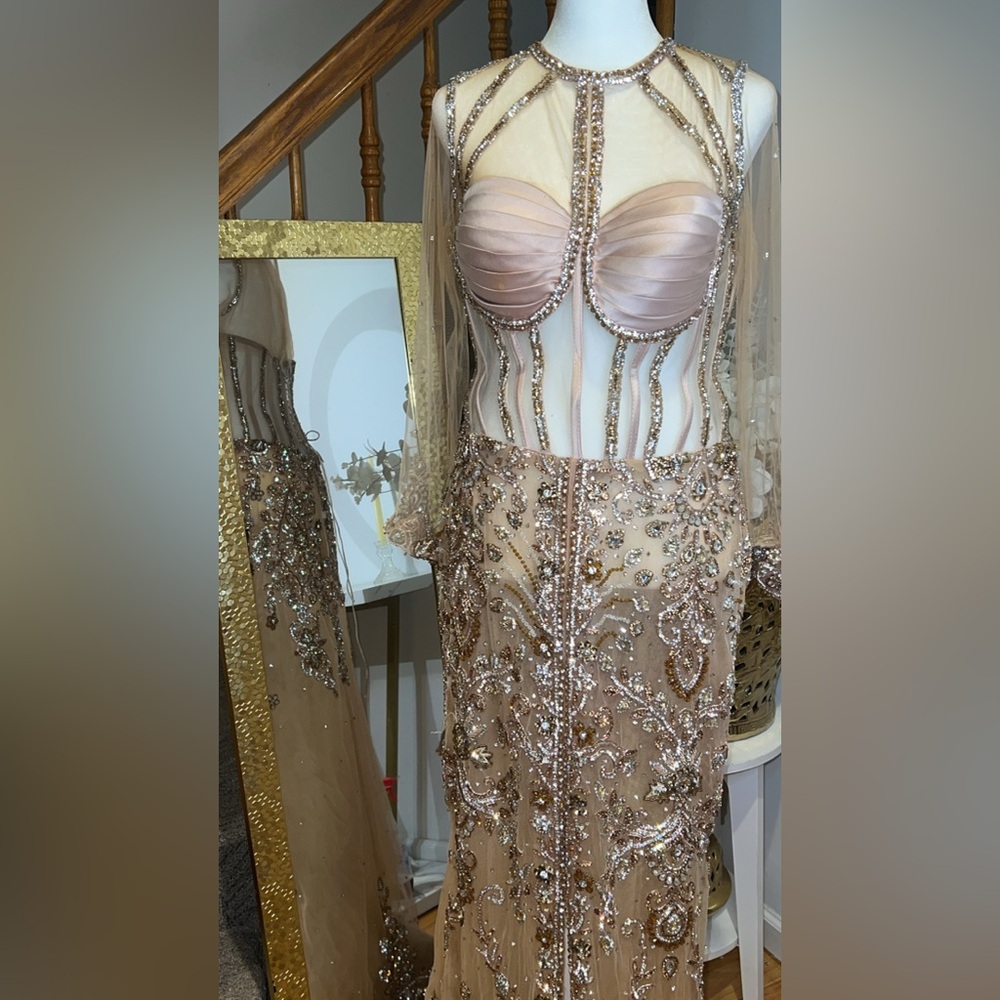 Elegant Nude and Silver Embellished Dress
